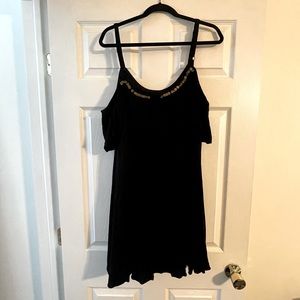 Torrid Black Dress with Gold Sequin Neckline, Off-Shoulder with Straps - Size 0